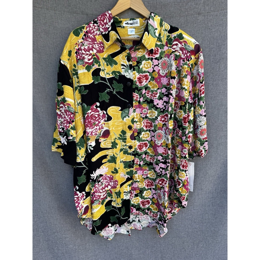 NEW We Be Bop 3X Abstract Button Blouse Shirt Top Art Floral Beaded Vintage
